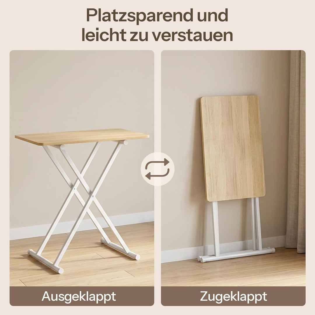 HOOBRO Beistelltisch Klappbar, Kleiner tabletttisch, verstellbare Höhe Klapptische, 60 x 40 x 60 cm,
