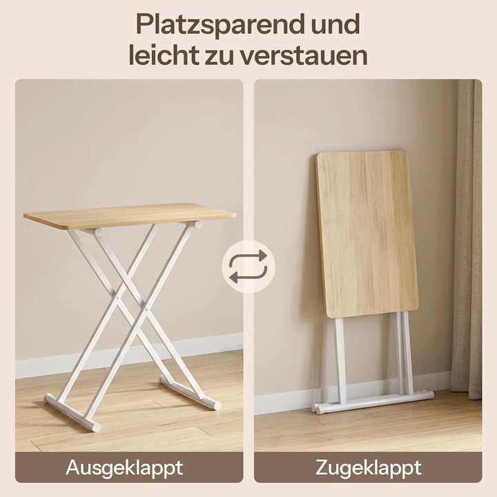 HOOBRO Beistelltisch Klappbar, Kleiner tabletttisch, verstellbare Höhe Klapptische, 60 x 40 x 60 cm,