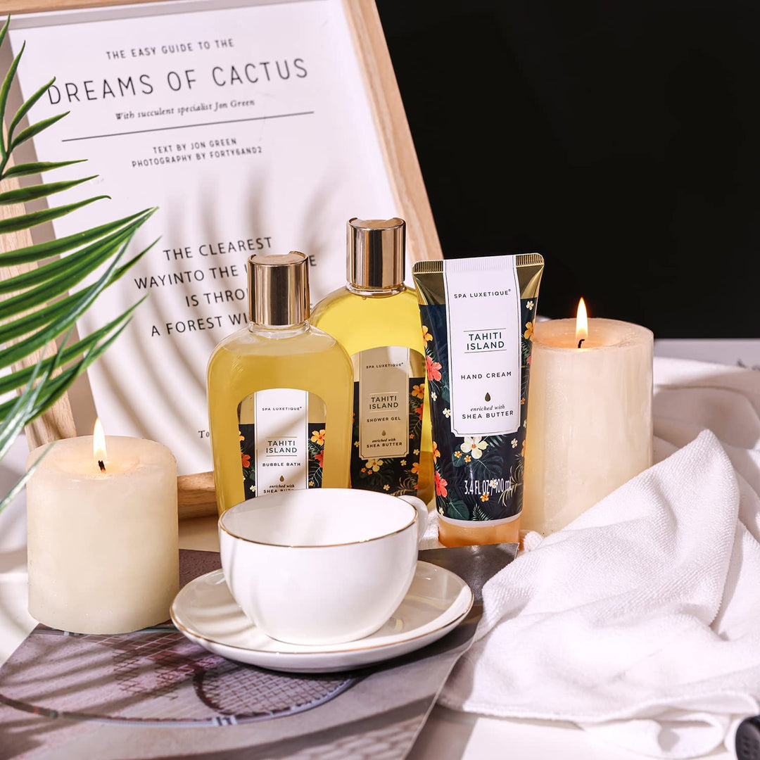Geschenksets -Spa Luxetique 8pcs Tahiti Insel Badesets mit ätherischem Öl,Verwöhnen Geschenke für Fr