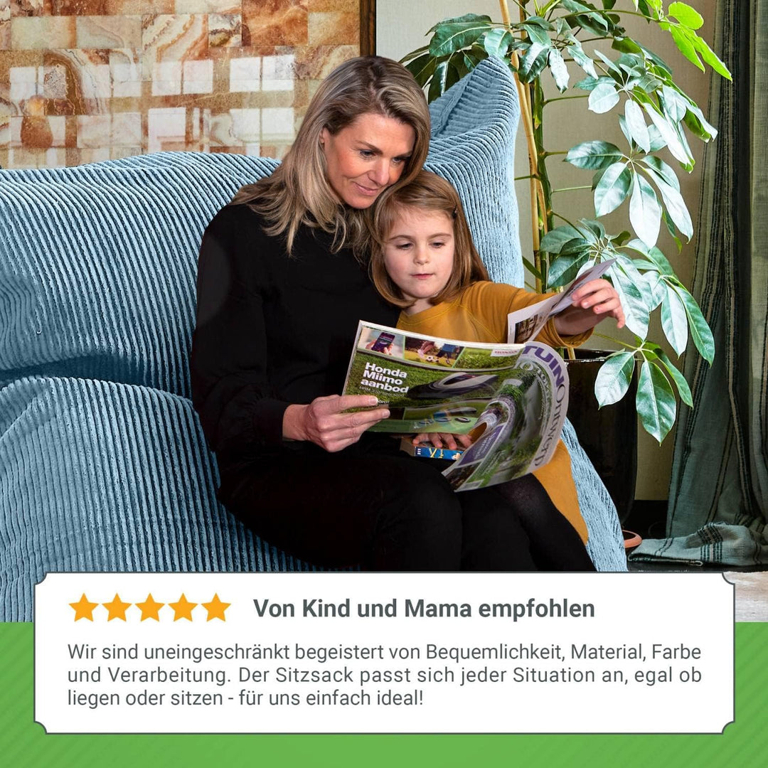 Green Bean XXL Sitzsack aus Cordstoff 370 Liter EPS-Perlen Füllung - Kuschelig Weich Robust & Waschb