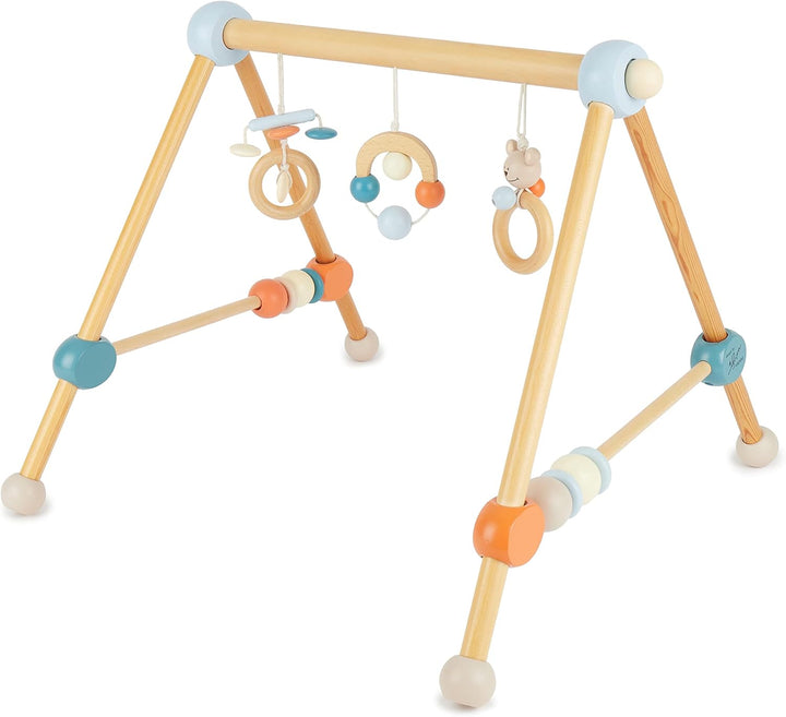 Bieco Spieltrapez | Spielbogen für Babys -Figuren, Rasseln, Kugeln | Spielebogen Holz Baby | Spieltr