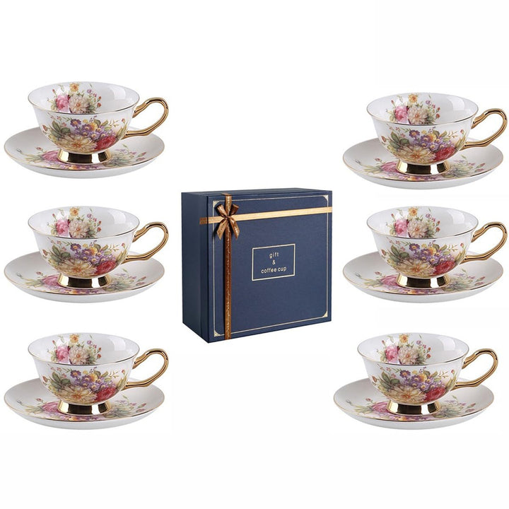 12 Stück Europäischen Blumen Tee Set,Bone China Tee Set Service Kaffee Set, 9 Optionen.Mit Geschenkb