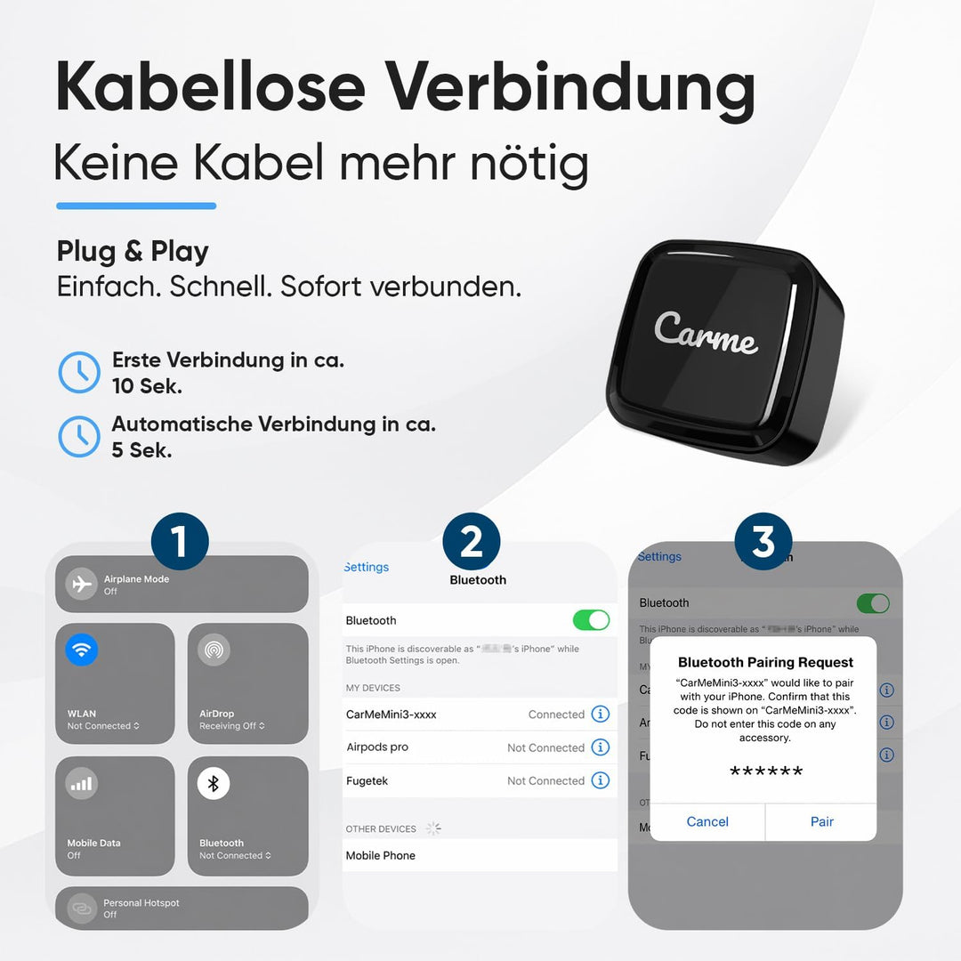 CarMe Ultra Mini 2-in-1 CarPlay Wireless Adapter & Android Auto Wireless Adapter, wandelt kabelgebun