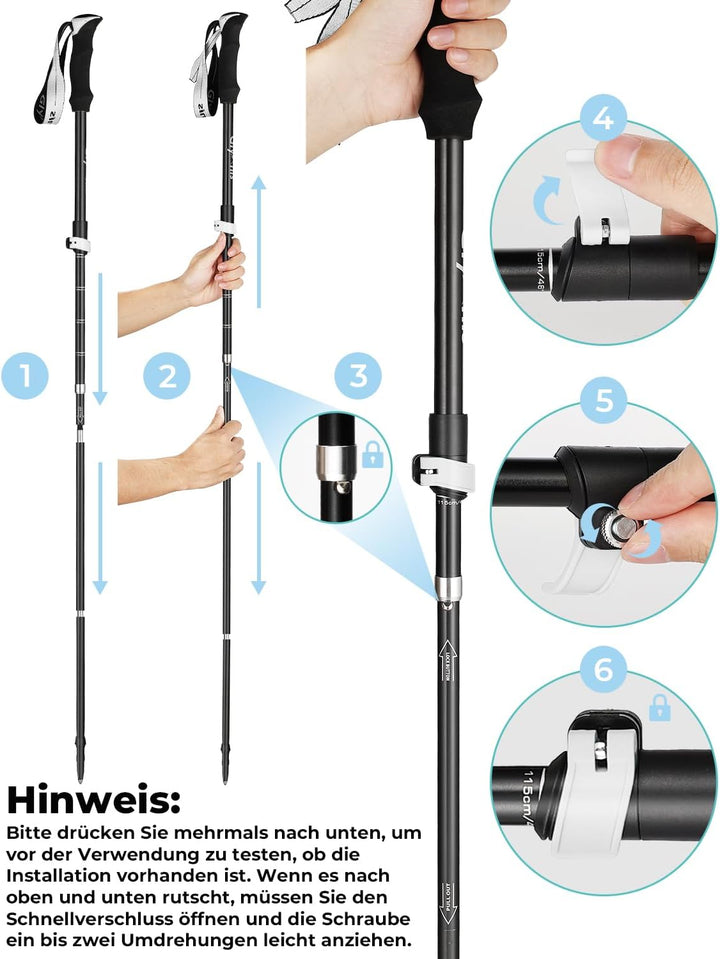 Glymnis Wanderstöcke Trekkingstöcke Walking Stöcke 7075 Aluminium Wanderstock verstellbar 110-130cm