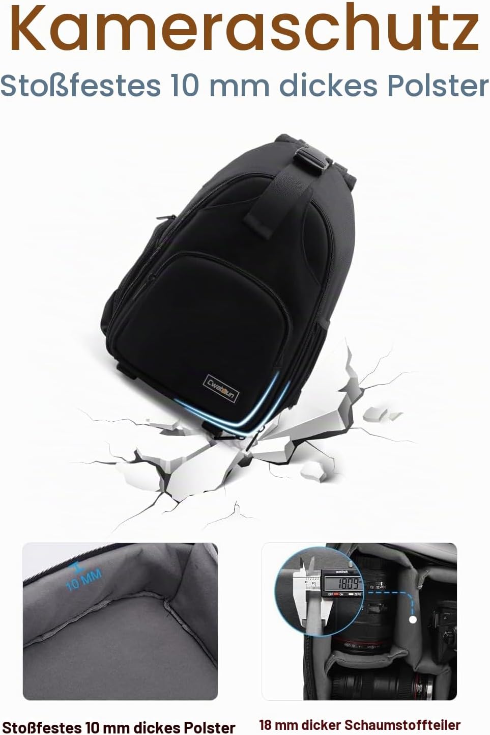 Cwatcun Kameratasche, Kamera-Umhängetasche, SLR-Kameratasche mit USB-Ladeanschluss Kompatibe, wasser