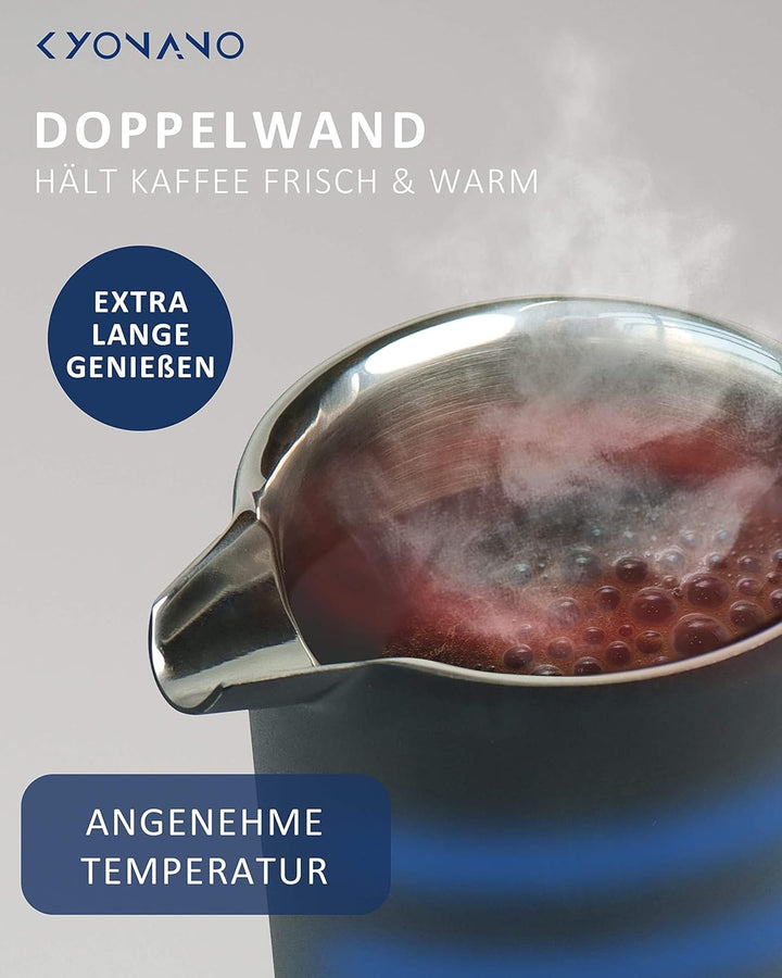 KYONANO French Press 0,6 Liter | Thermo Kaffeebereiter aus Edelstahl, Kaffee Camping für 2-3 Tassen,