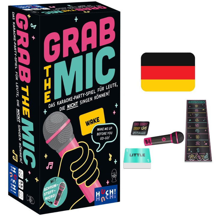 HUCH!, Grab The Mic Spiel Deutsch, Karaoke Spiel mit lustigen Songtext-Challenges, Partyspiele lusti