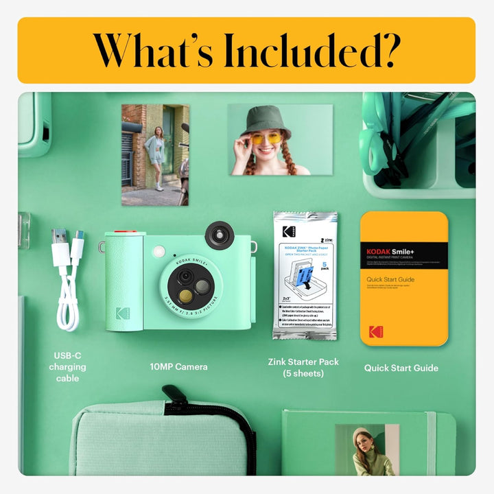 KODAK Smile+ 2-in-1 Digitale Sofortbildkamera & Fotodrucker Geschenkpaket + Tasche + Zink 20 Blatt +