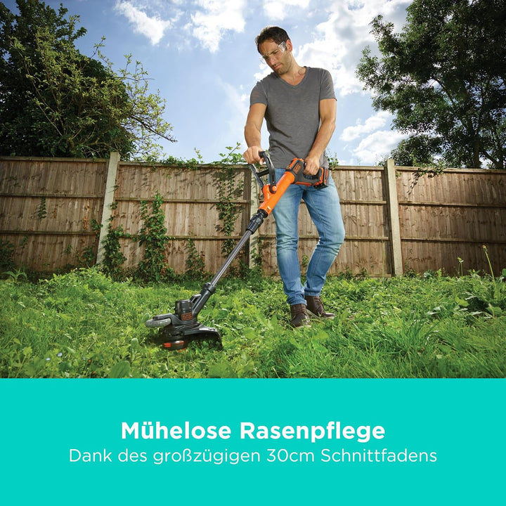 Black+Decker Akku-Rasentrimmer (Powercommand EasyFeed, 18V 4,0Ah, inkl. Akku und Ladegerät, 30 cm Sc