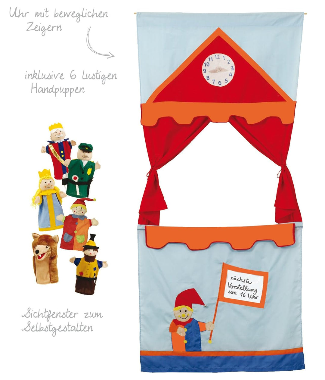 roba Tür Kasperletheater, platzsparendes Kinder Puppentheater inkl. 6 Handpuppen, Kaspertheater zum