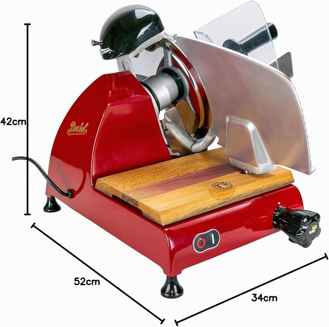 Berkel Red Line 250 rot Profi Aufschnittmaschine + Einlegebrett aus alten Wein Fassholz - Sonderange