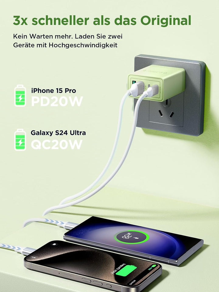 Aioneus USB C Netzteil, 4-Port USB Charger mit Quick Charge &amp; Power Delivery, 40W Schnellladegerät L