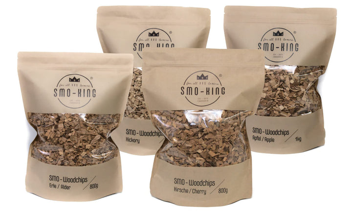 SMO-KING Woodchips BBQ-Bundle | Erle - Hickory - Kirsche - Apfel | Räucherchips, Räucherholz, Räuche