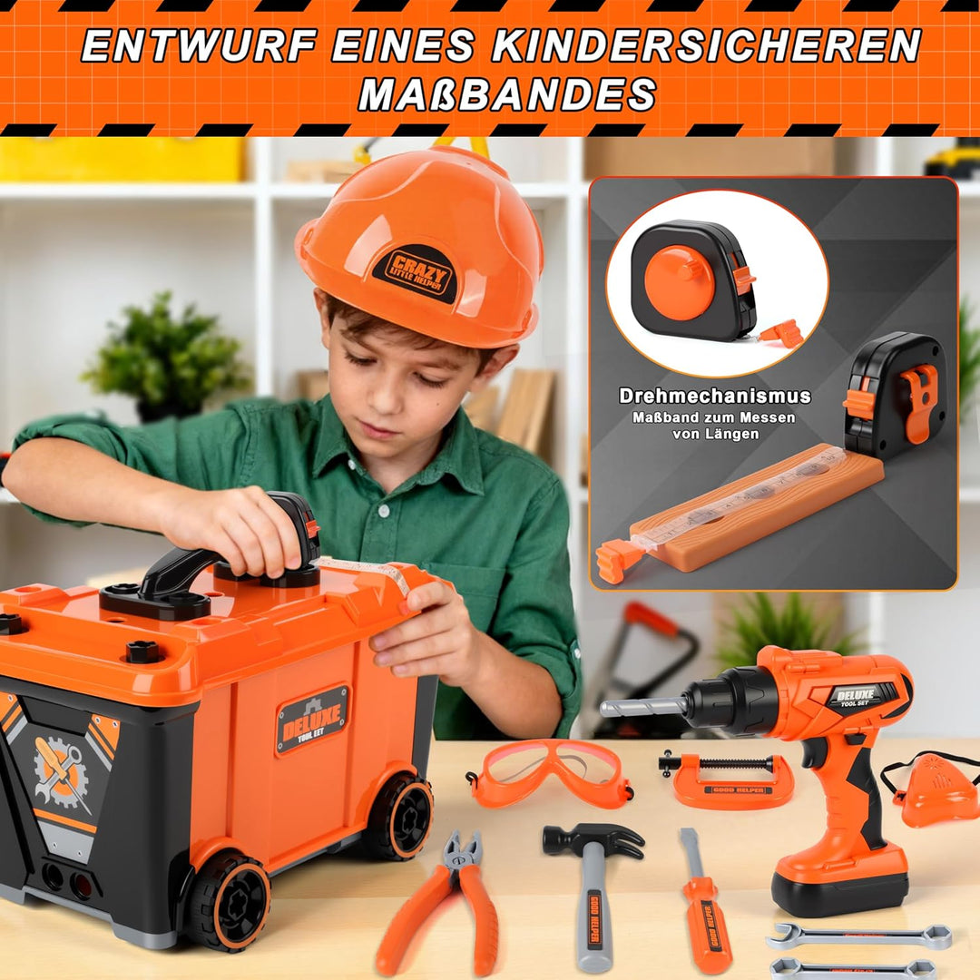 MOMOSTAR Werkzeugkoffer Kinder Spielzeug ab 3 Jahre Junge, 2 in 1 Kinder Werkzeugkoffer, Kinderwerkz