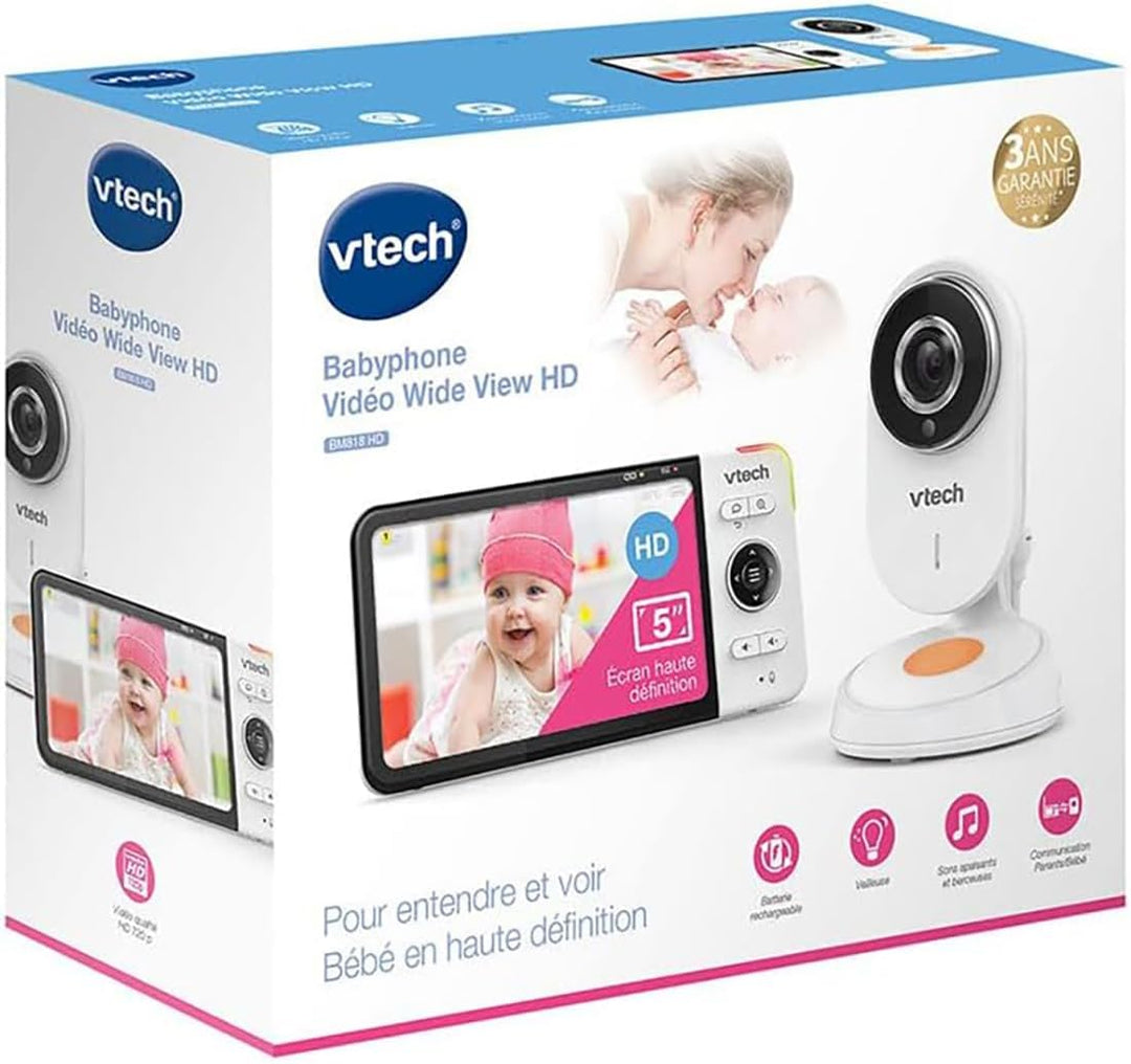 VTech - BM818 – Video-Babyphone Wide View HD – Display 5 Zoll (12,7 cm) Ultra Flach HD – Nachtlicht