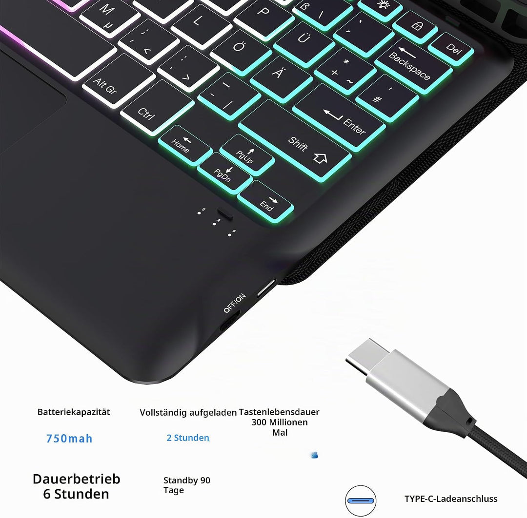 für Lenovo Tab P12 12,7 Zoll Hülle mit Abnehmbare Tastatur : DIY 3-Zonen 7-Farbige Beleuchtung Tasta