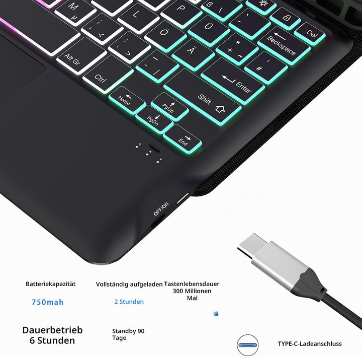 für Lenovo Tab P12 12,7 Zoll Hülle mit Abnehmbare Tastatur : DIY 3-Zonen 7-Farbige Beleuchtung Tasta