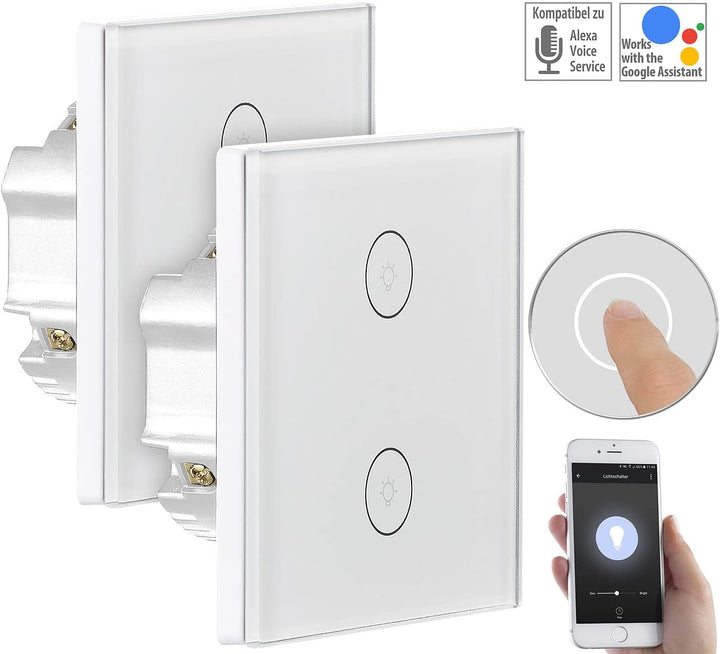 Luminea Home Control Touch Lichtschalter: 2er-Set Touch-Doppel-Lichttaster, komp. zu Alexa & Google