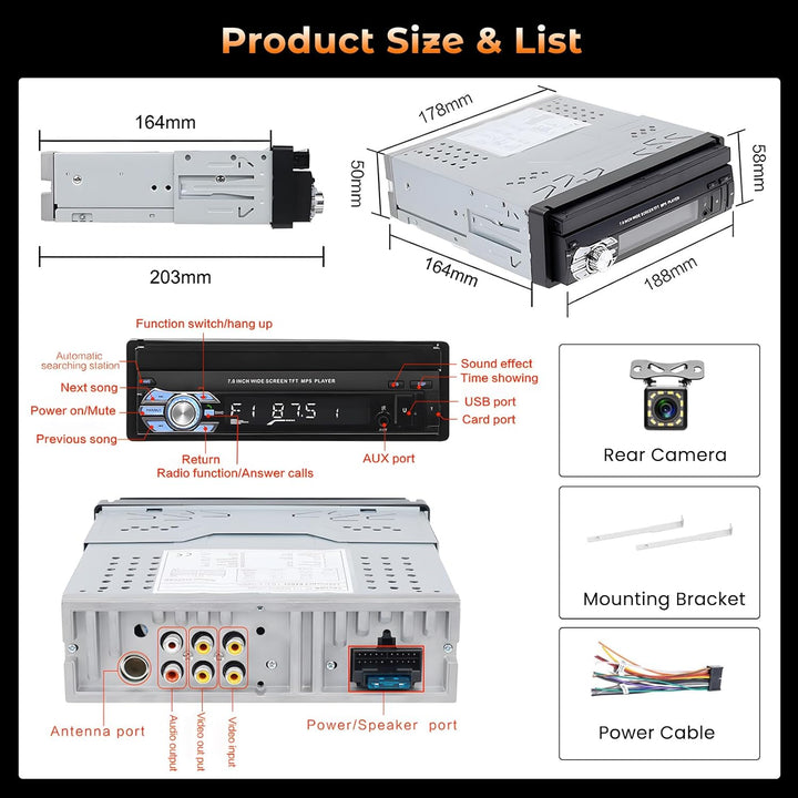 Hikity Autoradio 1 Din mit 7 Zoll HD Einziehbarer Bildschirm Auto Stereo Radio Bluetooth Freispreche