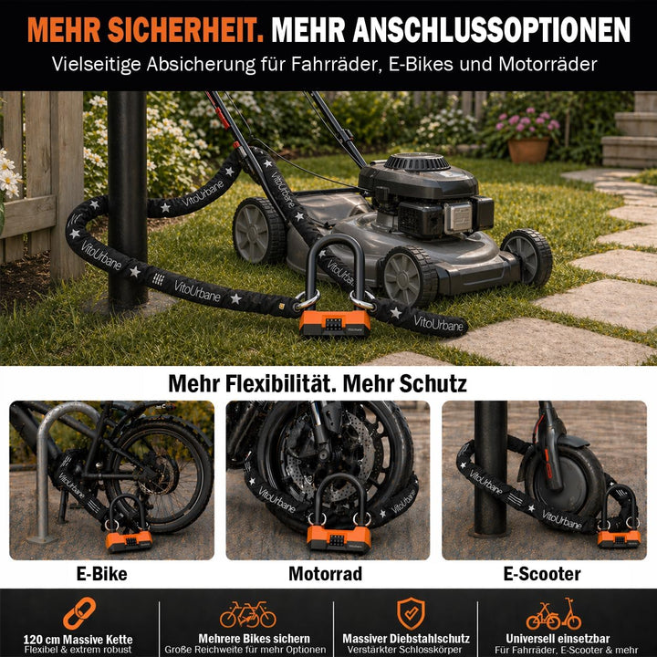Fahrradschloss hohe Sicherheit 2-in-1 Set, 18 mm Bügelschloss Fahrrad & 120 cm Kettenschloss (7 mm),
