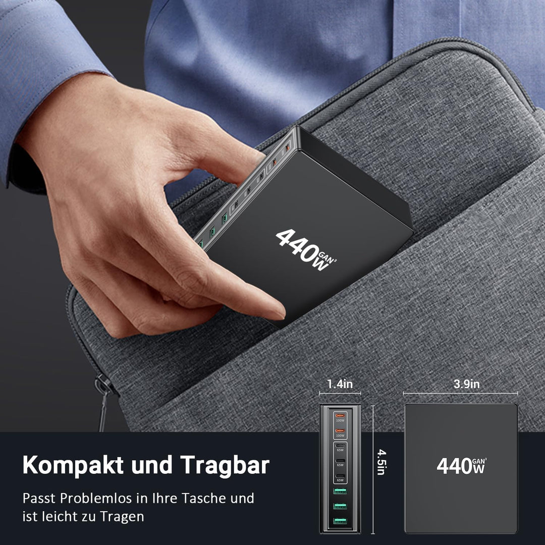 HSSNS USB C Ladegerät Mehrfach: 440W 8 Ports USB Schnellladegerät mit 5 USB-C und 3 USB-A - USB C Ch