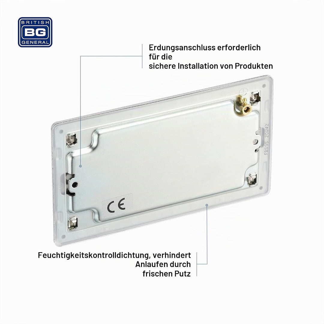 BG Electrical Doppelte, schraubenlose Blindplatte Doppelte Blindplatte Gebürsteter Stahl, Doppelte B