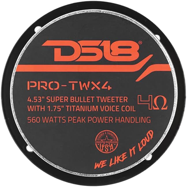 DS18 PRO-TWX4 11,4 cm Super Bullet Hochtöner mit 4,4 cm Titan-Schwingspule – 4 Ohm, 560 Watt (1 Laut