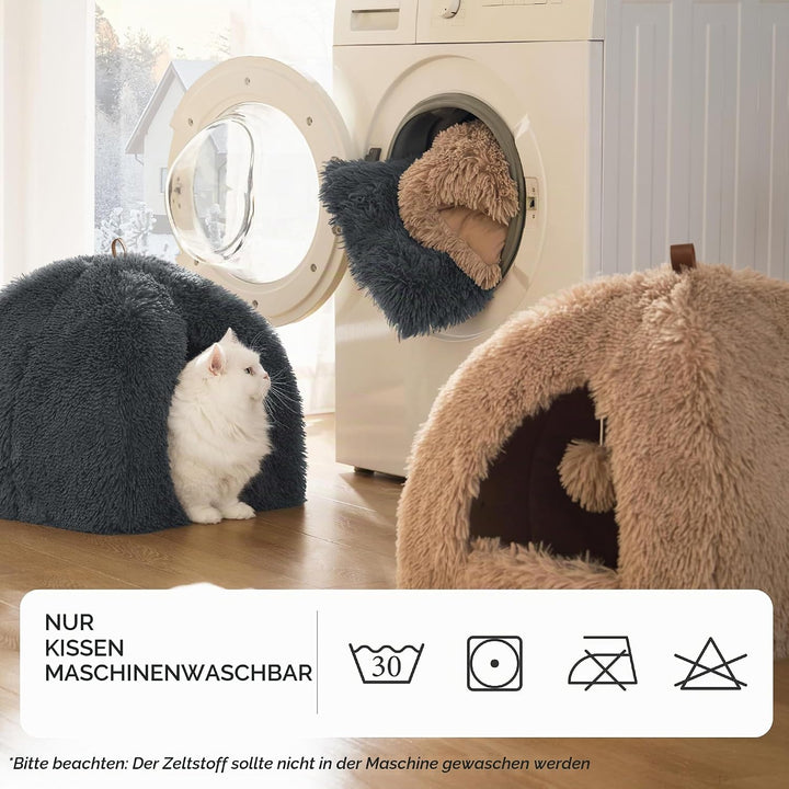 BEDSURE Katzenbett grosse Katzen Katzenhöhle- 44x44x44 cm Plüsch Katzenhaus Indoor mit abnehmbarem K