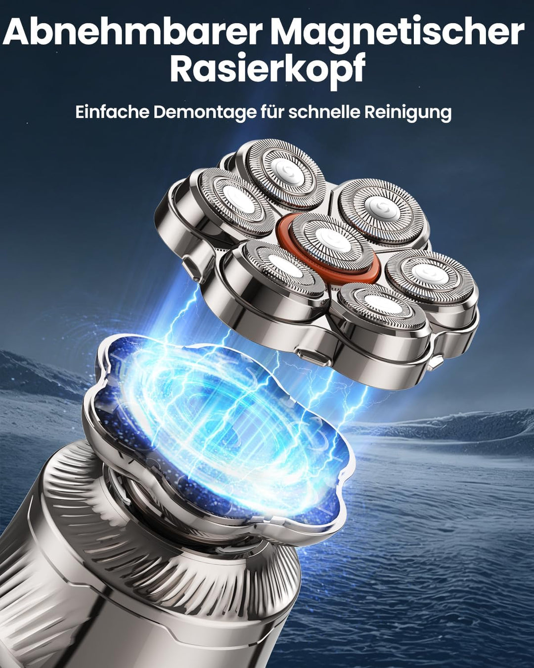 7D Glatzenrasierer Herren, 6 in 1 Elektrischer Kopfrasierer mit Magnetischem Scherkopf, Nass- &amp; Troc
