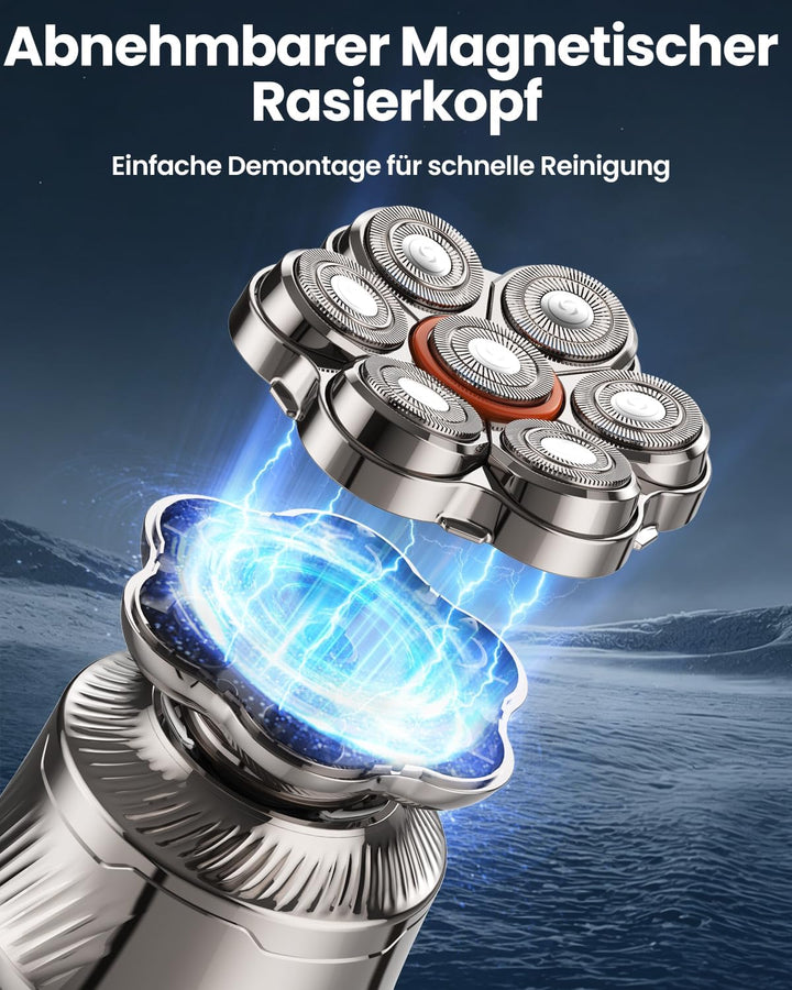 7D Glatzenrasierer Herren, 6 in 1 Elektrischer Kopfrasierer mit Magnetischem Scherkopf, Nass- &amp; Troc
