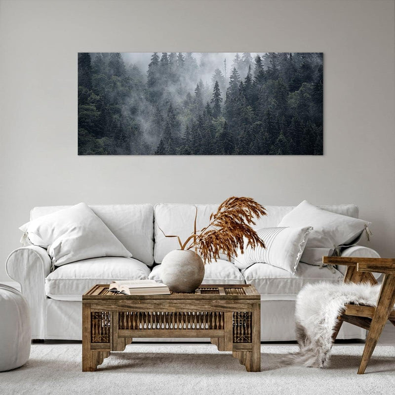 Wandbilder Dekoration Wohnzimmer Wald Baum Natur Panorama Bilder auf Leinwand 120x50cm Leinwandbild