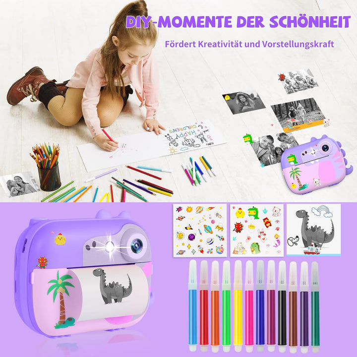 ARNSSIEN Sofortbildkamera Kinder, 2.4" KinderKamera Sofortbildkamera mit 7 Rollen Druckpapier, 1080P