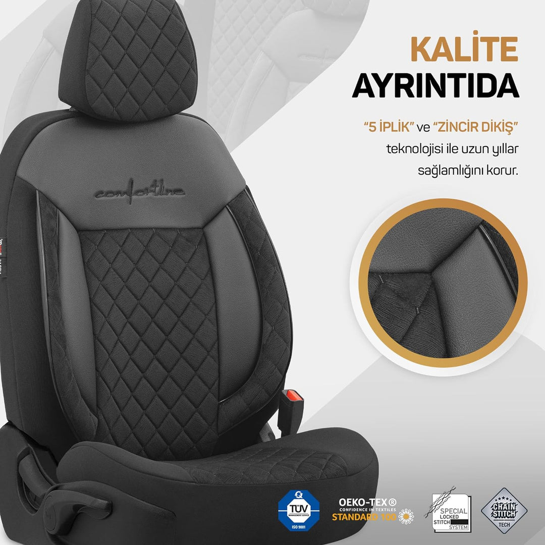 Universelle Samt/Stoff Sitzbezüge 'Comfortline VIP' Schwarz - 11-Teilig- - kompatibel mit Side-Airba