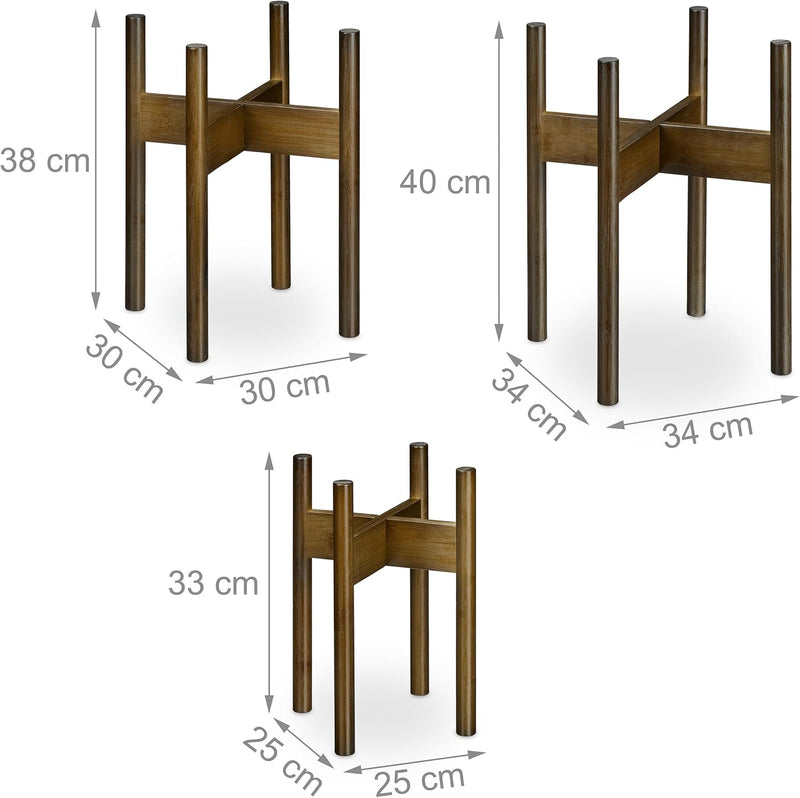 Relaxdays Pflanzenständer Bambus 3er Set, Übertopfständer innen, Blumentöpfe D 20/25/29 cm, Pflanzen