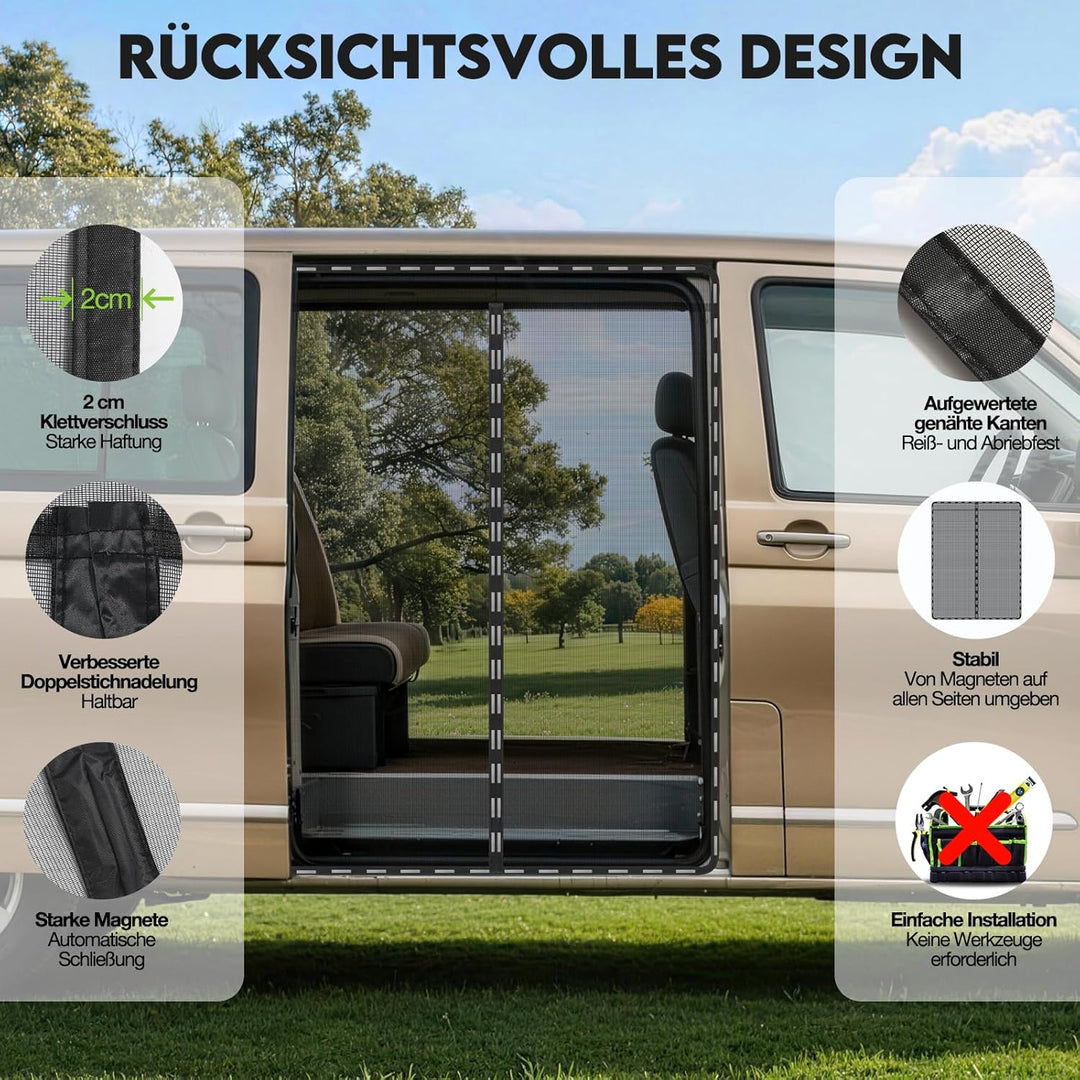 Moskitonetz Magnetisch für VW T5 T6 Schiebetür,Auto-Insektennetz & Fliegengitter mit Schattennetz, C