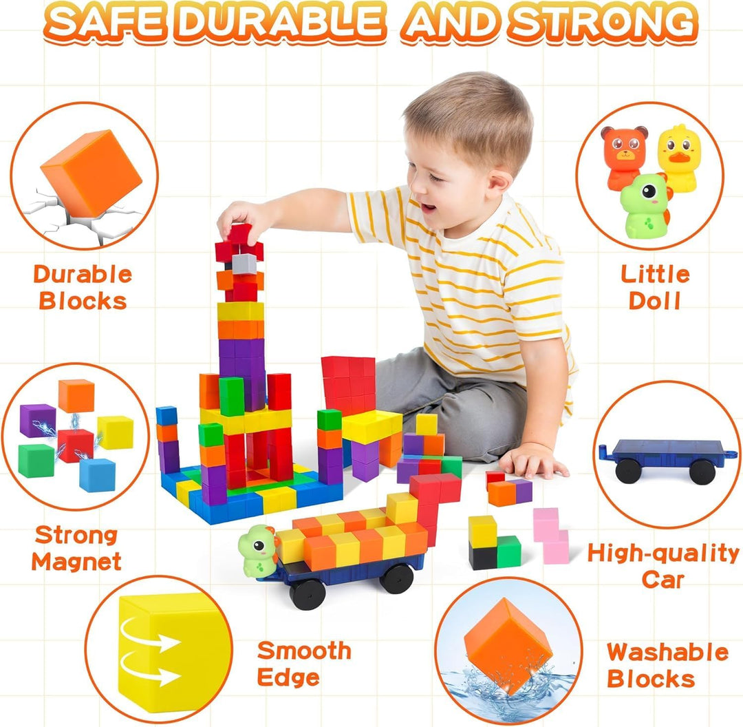 LONEEDY 60er-Pack magnetisches Bausteinset mit Tierfiguren und magnetischem Wagen – Magnetkonstrukti
