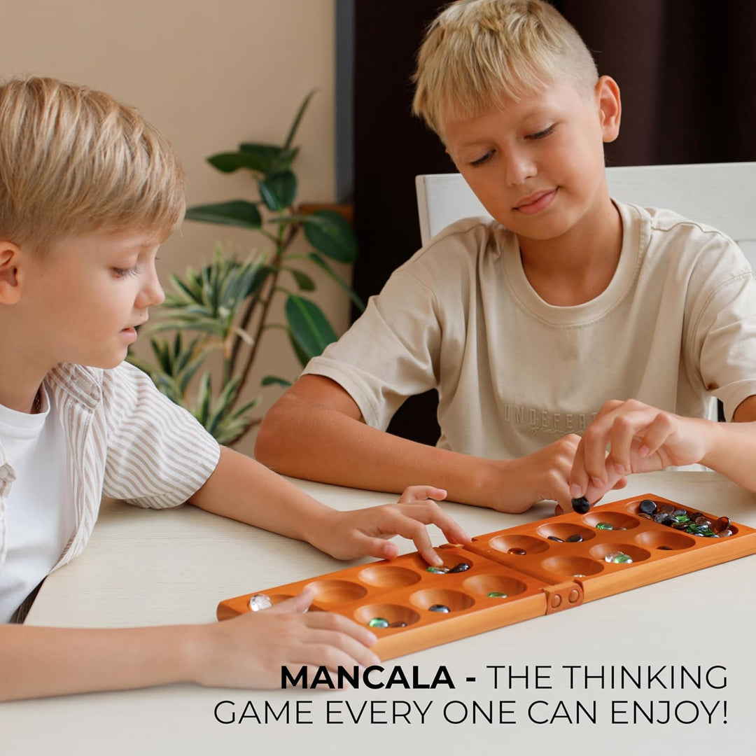 Mancala-Brettspiel mit Magnetverschluss – Klassisches Faltspiel für 2 Spieler – Mancala-Set aus Holz
