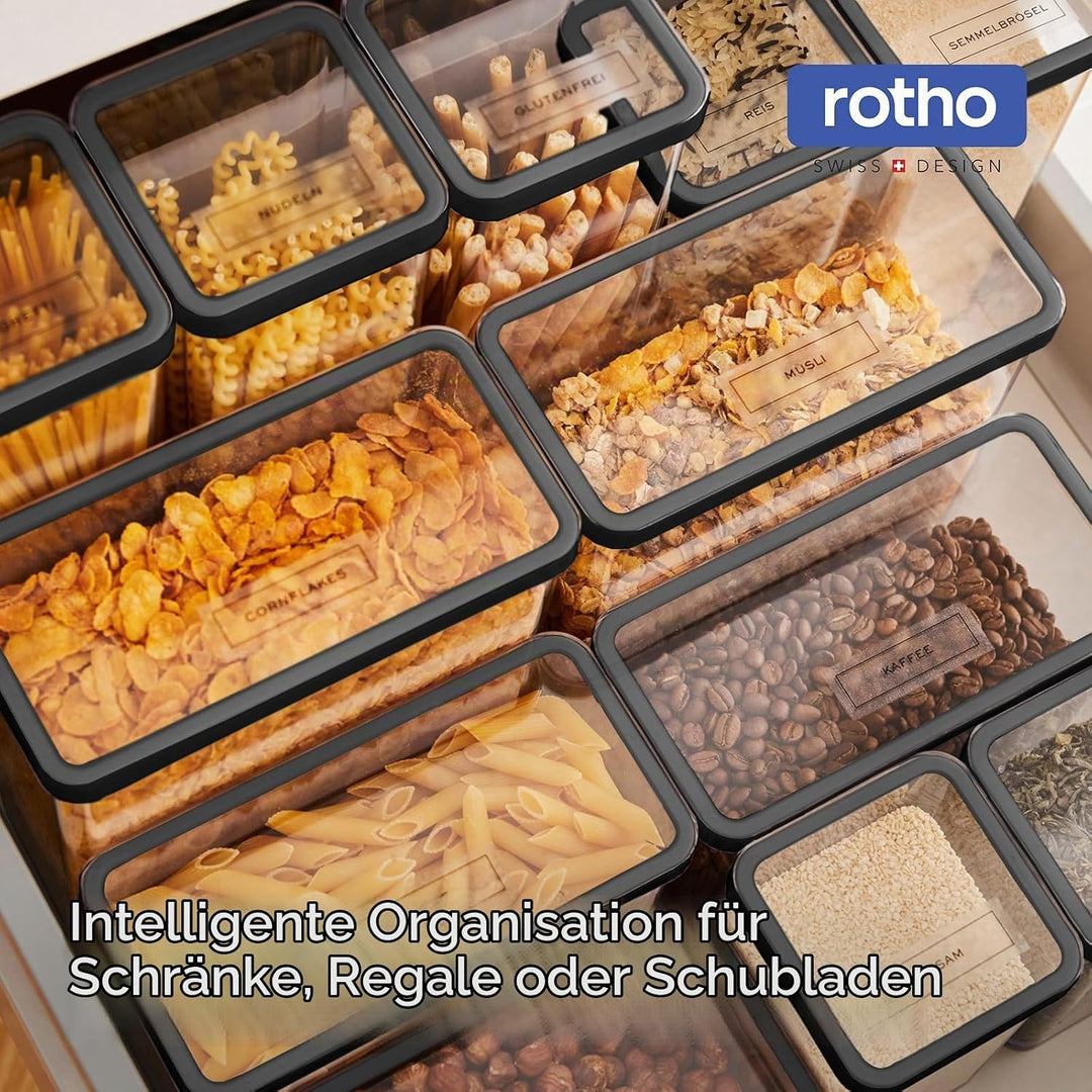 Rotho LOFT 12er-set Vorratsdosen mit Deckel, stapelbar, aromadicht, spülmaschinenfest, 40×20×21,4 cm