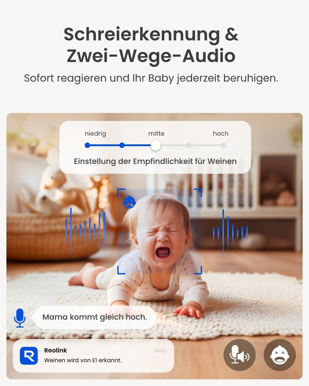 Reolink 2K 4MP WLAN Überwachungskamera Innen, 360°-Ansicht Baby Monitor mit Personen-/Tier-/Weinen-E