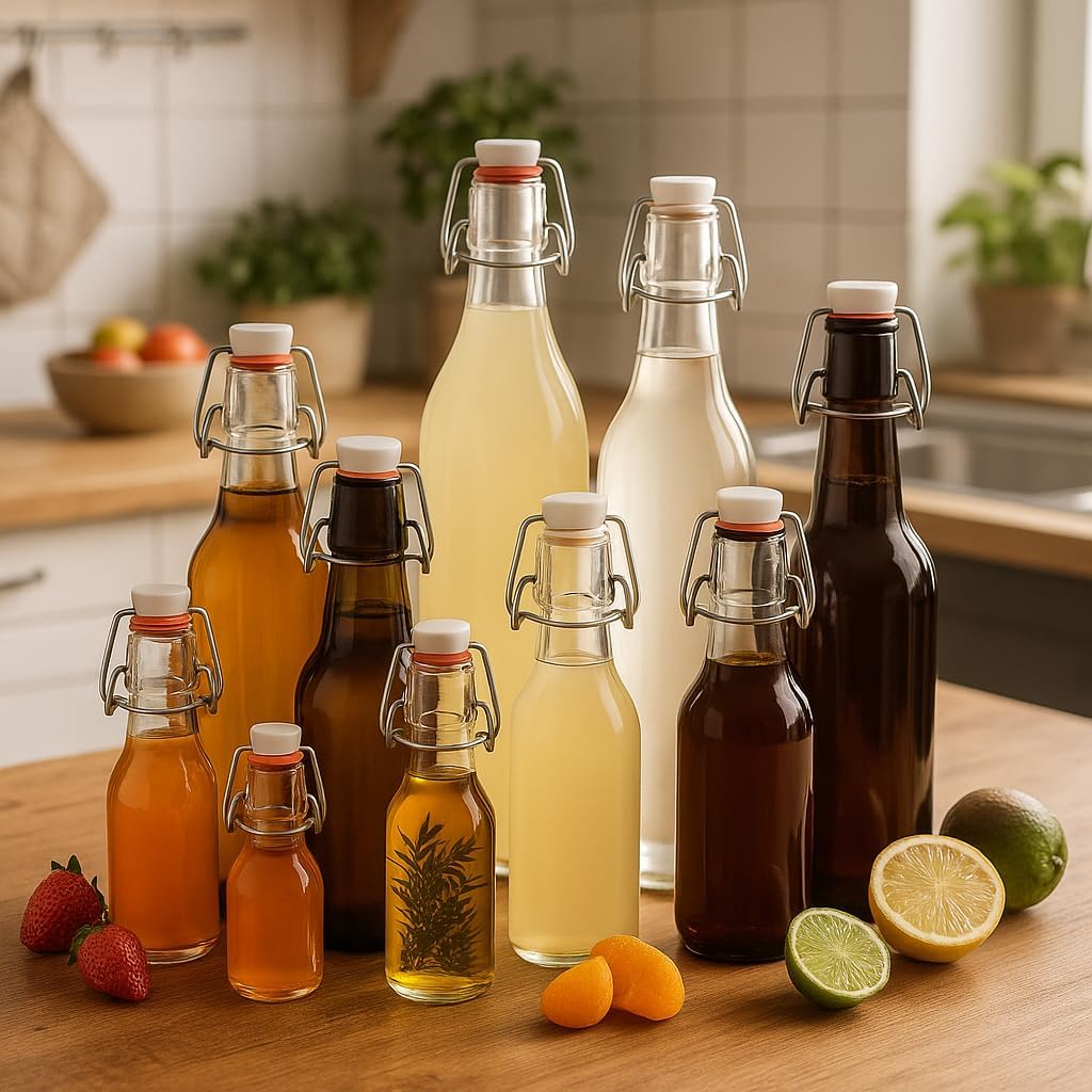 hocz 10er Set Bügelflaschen Bügelflasche Glasflaschen 750ml mit Bügelverschluss zum Selbstbefüllen G