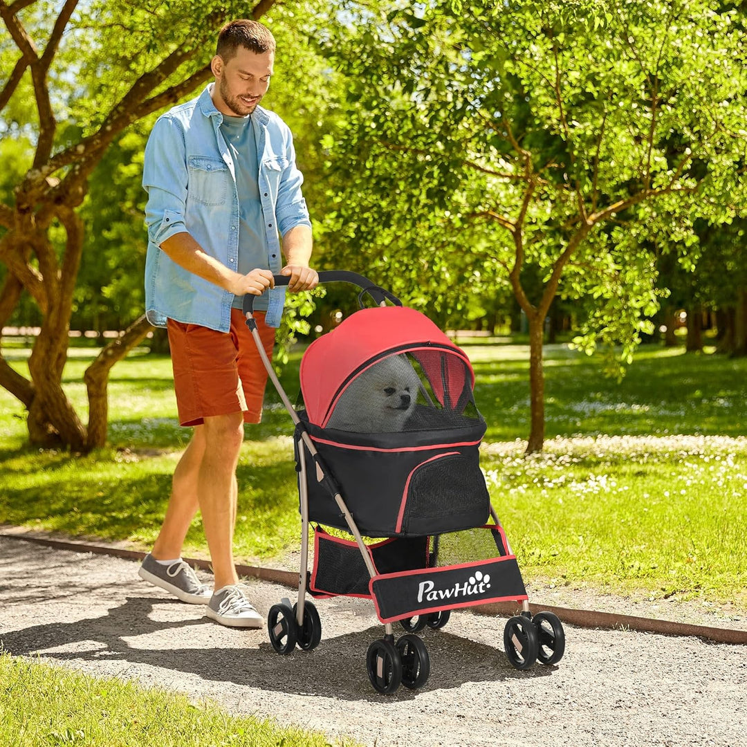PawHut Hundewagen 2 in 1 Hundebuggy Faltbar klappbar Katzenwagen bis 10kg mit Aufbewahrungskorb, Kis