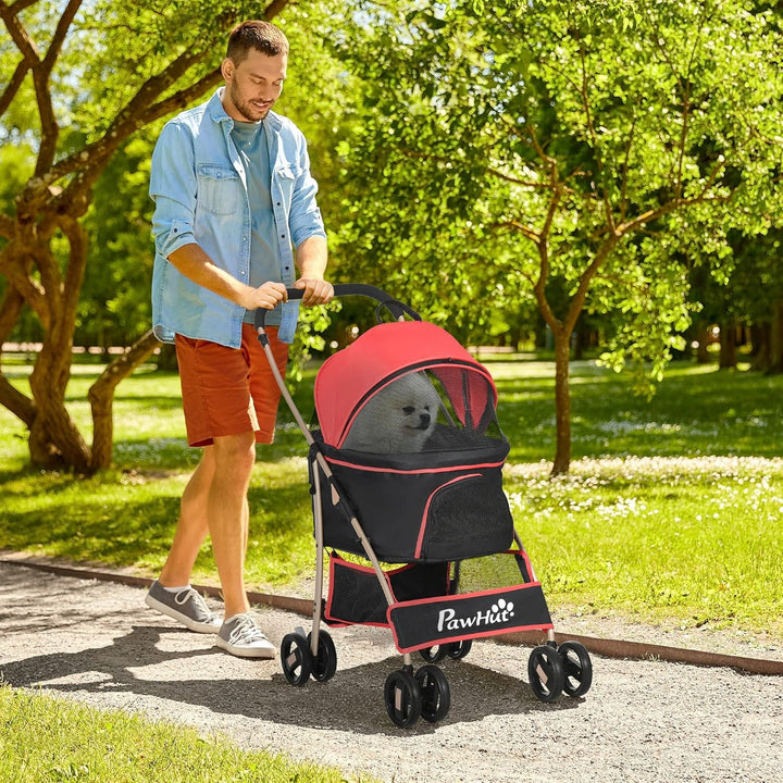 PawHut Hundewagen 2 in 1 Hundebuggy Faltbar klappbar Katzenwagen bis 10kg mit Aufbewahrungskorb, Kis