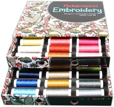 Ackermann® Embroidery Box - Stickgarn, 36 Farben á 260m, Stärke 40