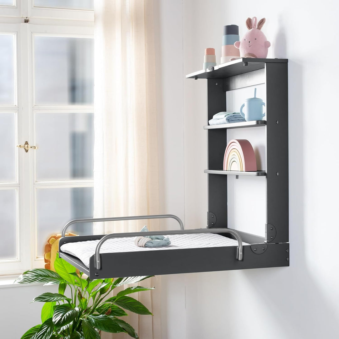 roba Wandwickelregal + Wickelauflage roba Style grau - Klappbar & platzsparendes Wickelregal zur Wan