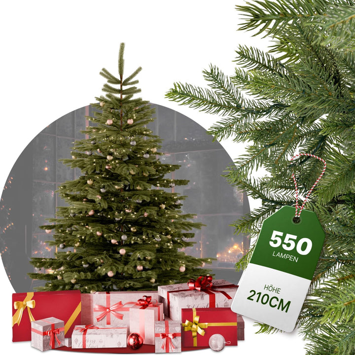 BoomDing Künstlicher Weihnachtsbaum mit Beleuchtung - extra naturgetreuer Tannenbaum (210 cm) inkl.