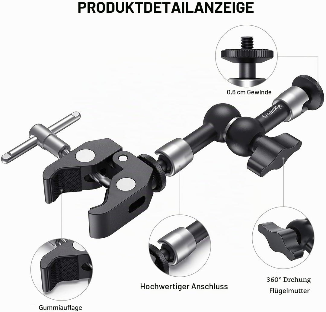 SMALLRIG 5 Zoll Magic Arm mit Super Clamp Large Crab Zangenclip für Monitor LED Licht - KBUM2730, 5