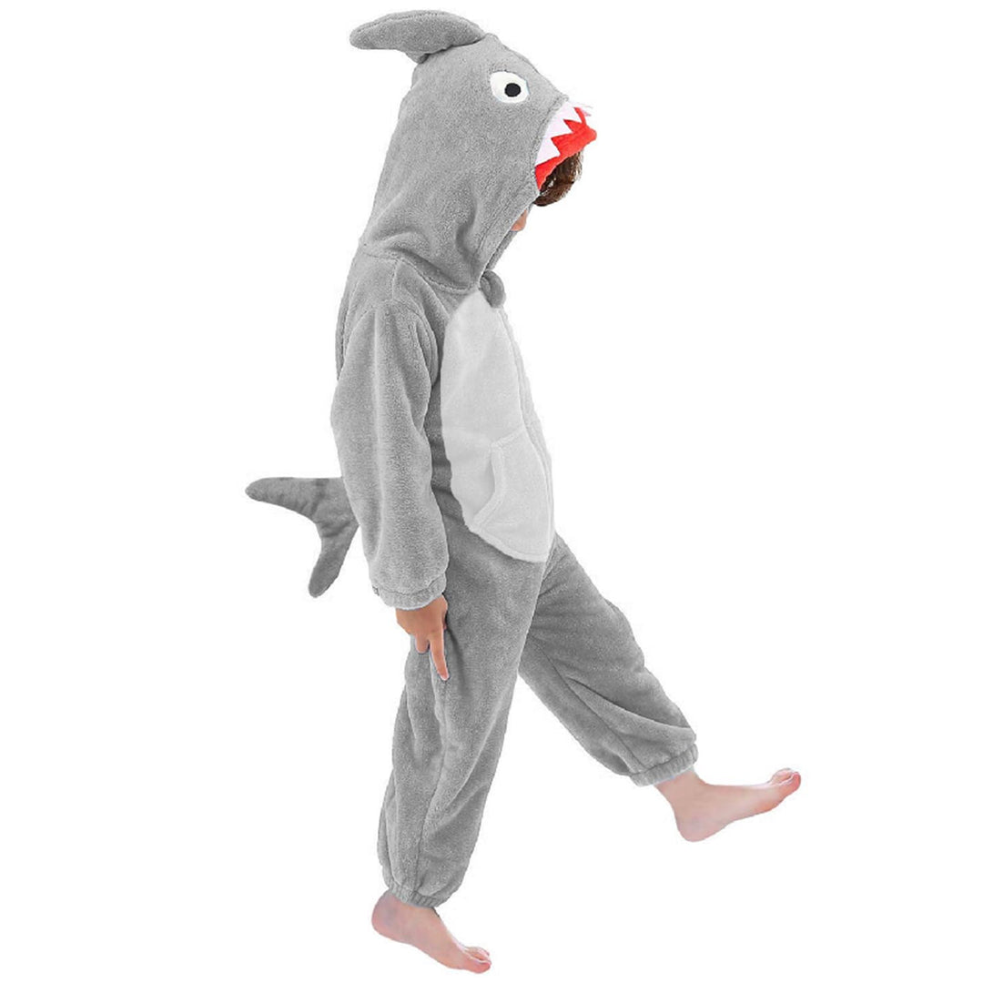 LOLANTA Kinder Hai Kostüm,Jungen Tier Flanell Overall mit Kapuze,6-7 Jahre,Grau,Etikettengrösse L 6-