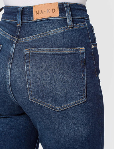 NA-KD Damen Comfort Mom Jeans 34 Dunkelblau, 34 Dunkelblau