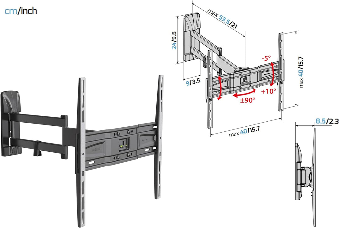 Meliconi Slimstyle Plus 400SDR, Doppelarm-Wandhalterung für Flachbildfernseher von 40'' bis 82'', ho