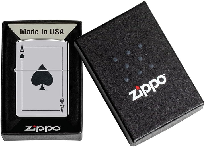 Zippo Sturmfeuerzeug - Modell Ace of Spade - High Polish Chrome Finish mit Color Image - Nachfüllbar